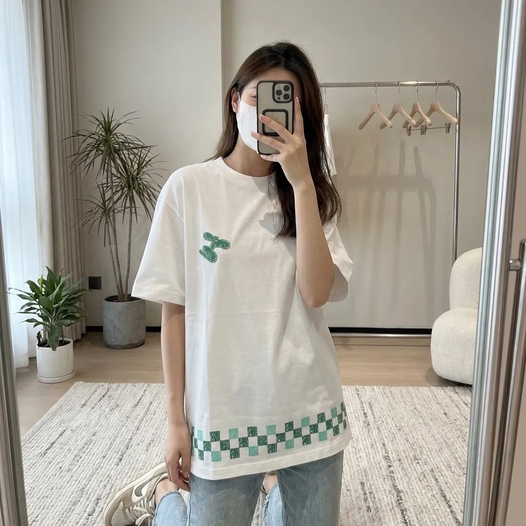 Louis Vuitton/Louis Vuitton hem graffiti checkerboard print short sleeves